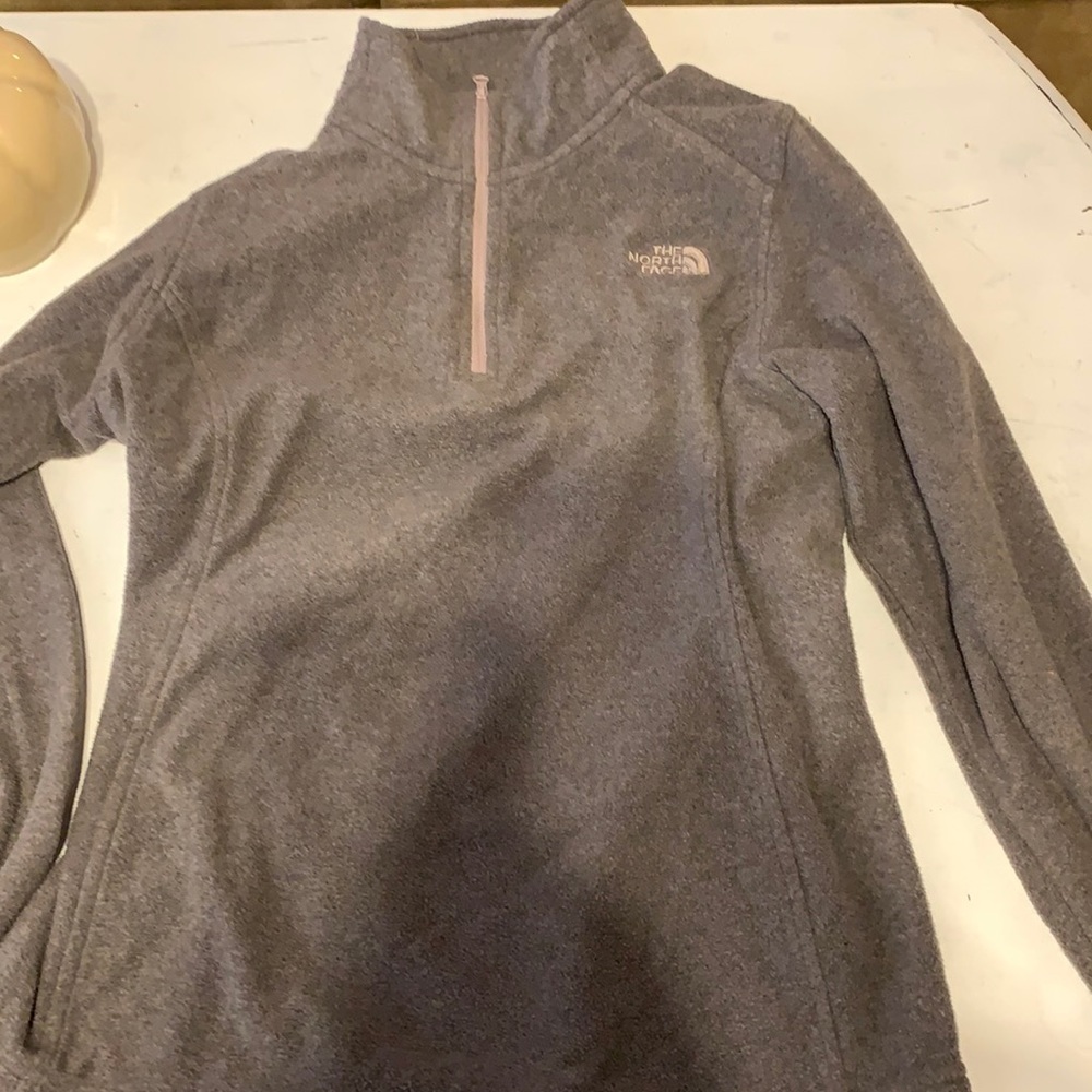 North face pullover zipper. Purplish grey